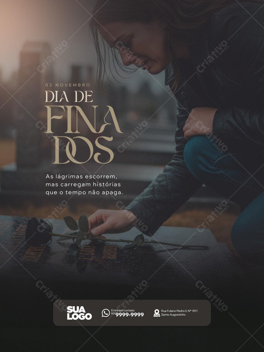 Post Social Dia de Finados Mulher Rosa Negra PSD Editável