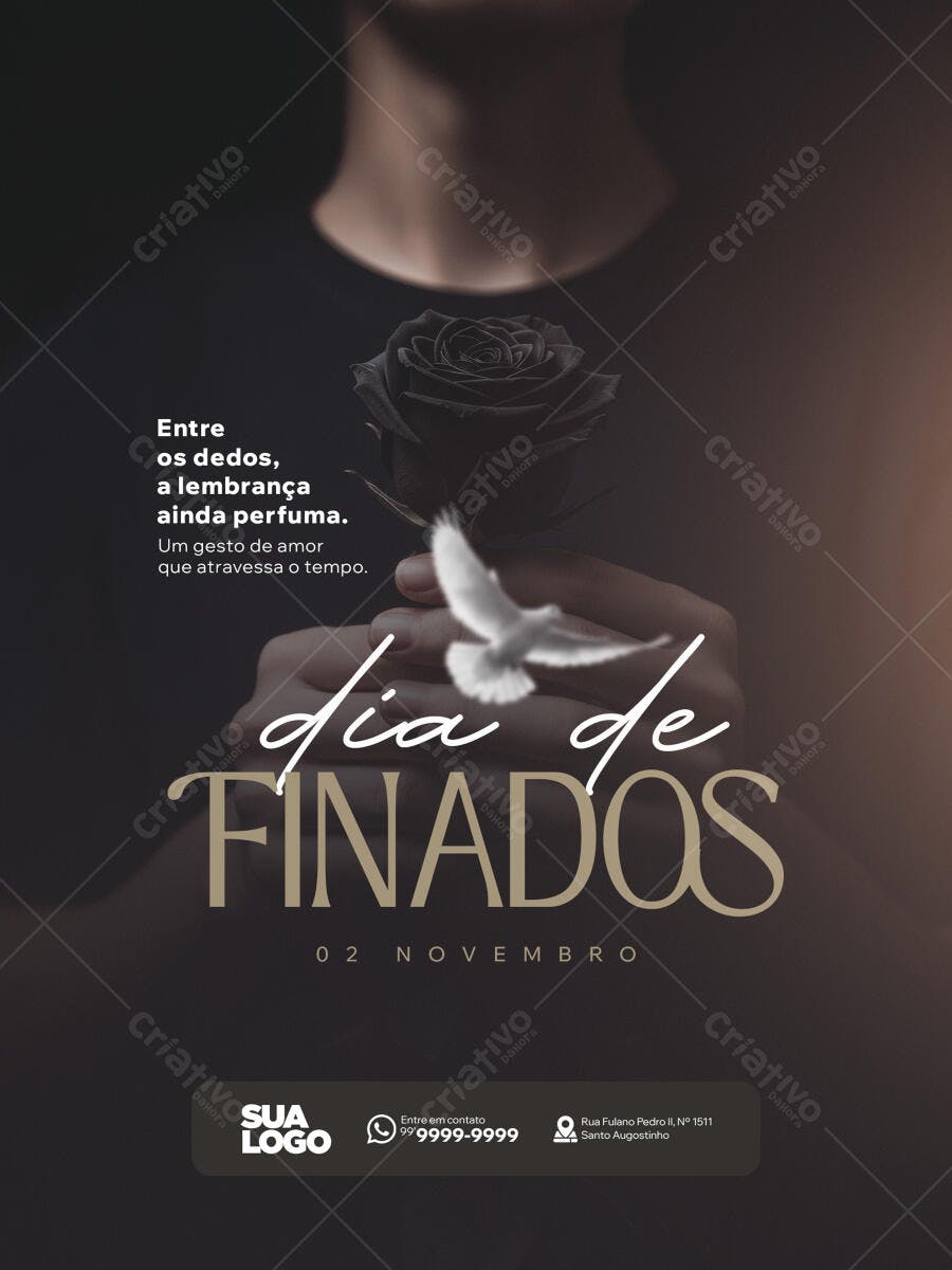 Flyer Dia de Finados Solene com Rosa Preta PSD Editável
