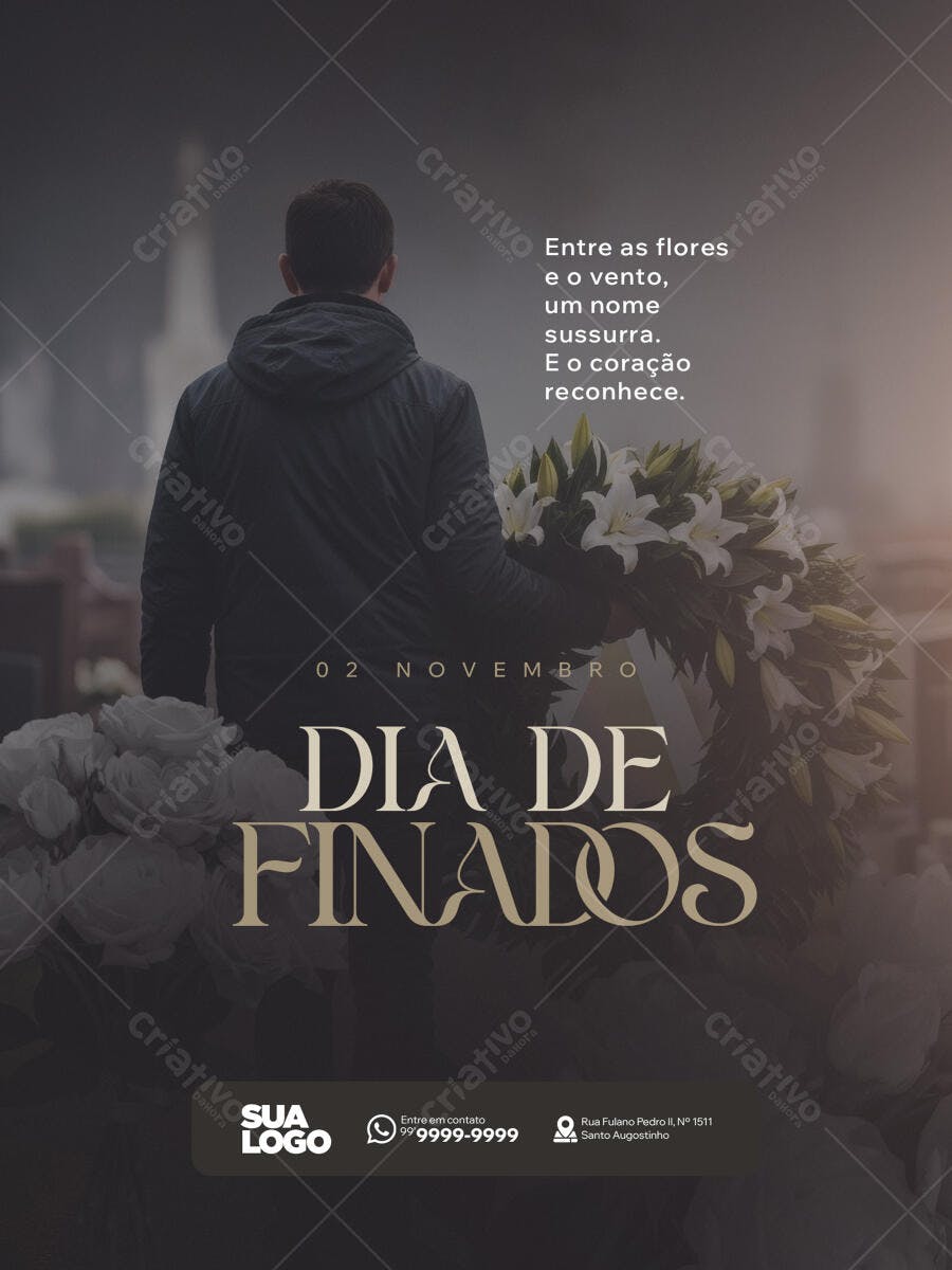 Flyer Homenagem Dia de Finados Psd Editável com Lírios Brancos