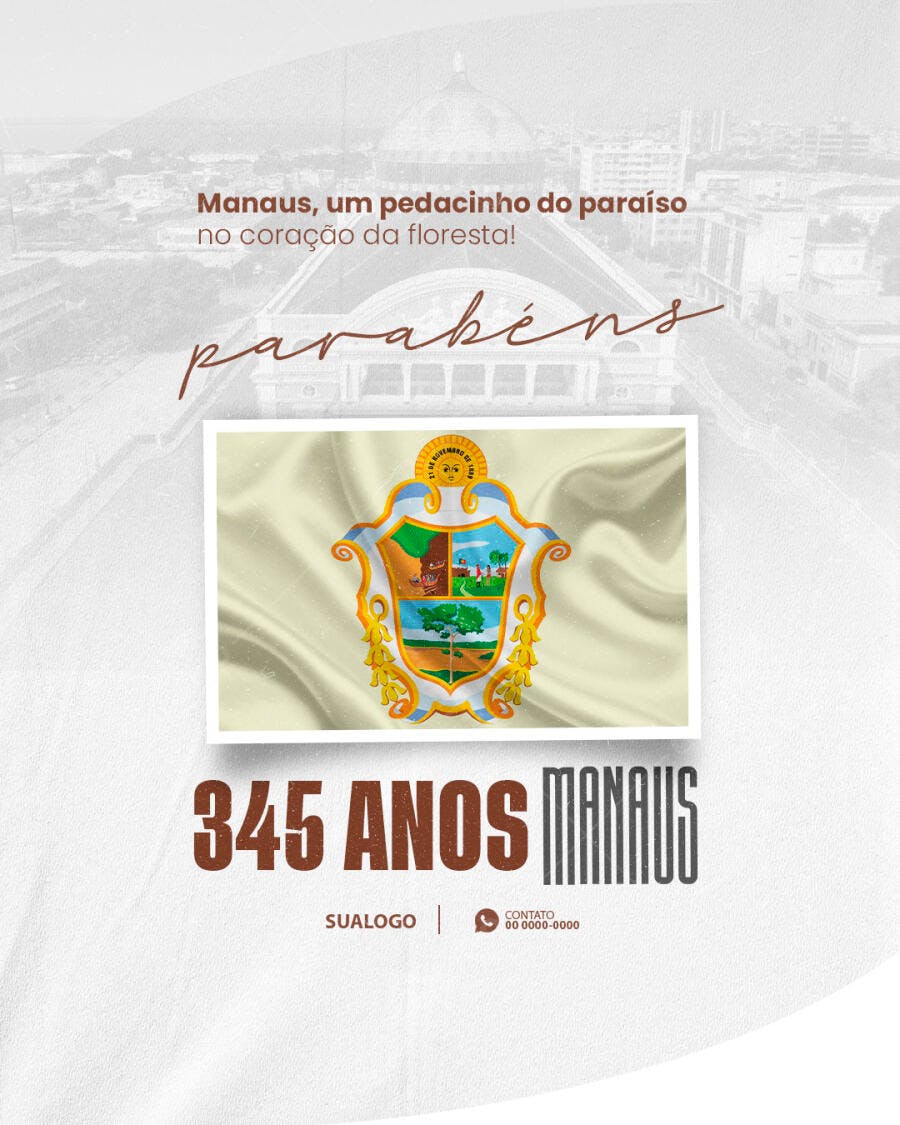 Post Redes Sociais Celebração 345 Anos Manaus PSD Editável