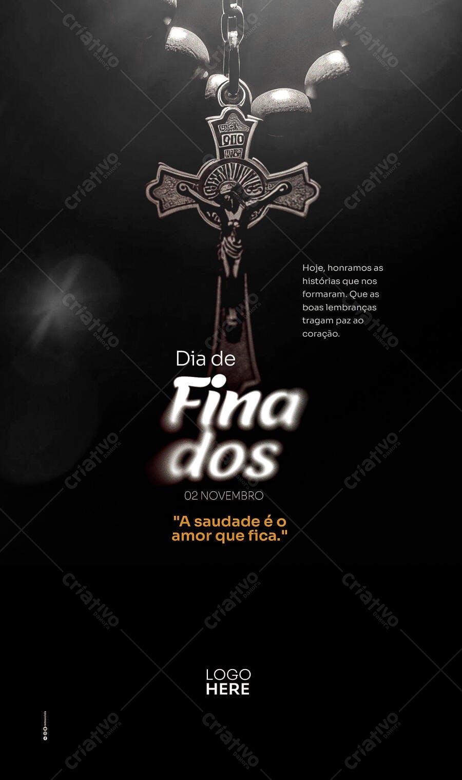 Flyer Dia de Finados com Rosário e Crucifixo PSD Editável