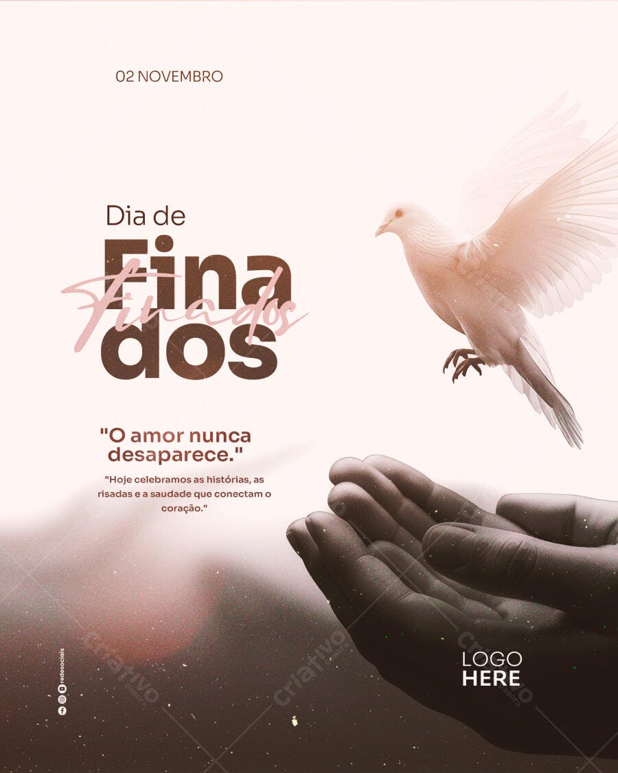 Flyer para Dia de Finados com Pomba e Mãos PSD Editável