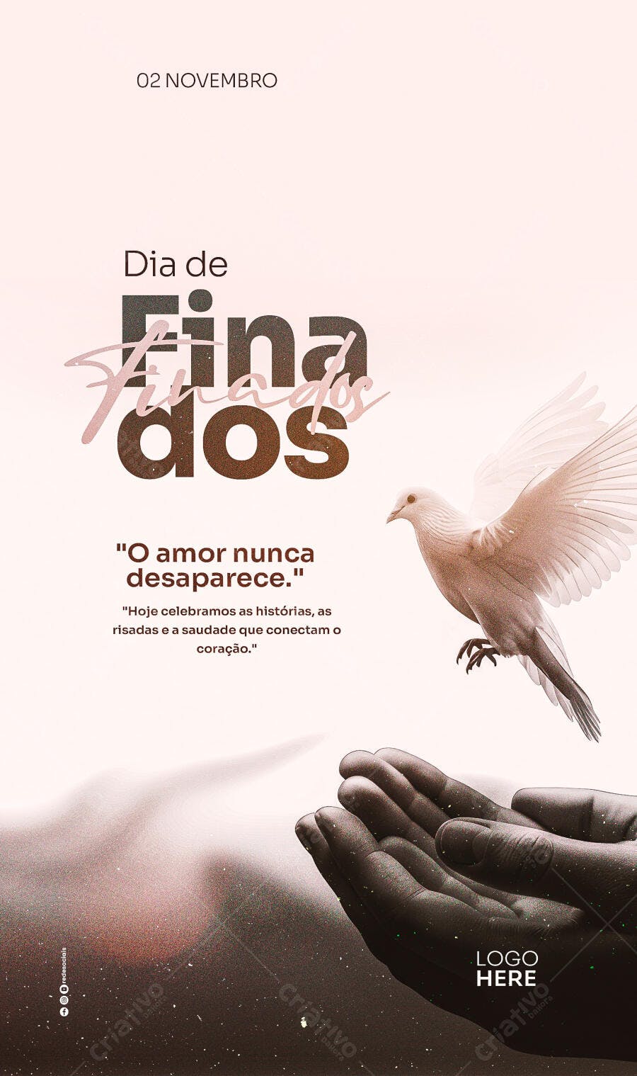Flyer para Dia de Finados com Pomba e Mãos PSD Editável