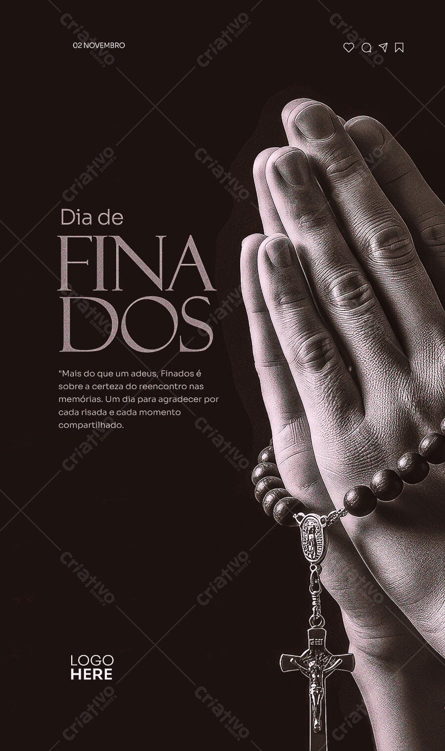 Post Vertical Dia de Finados Oração e Rosário PSD Editável