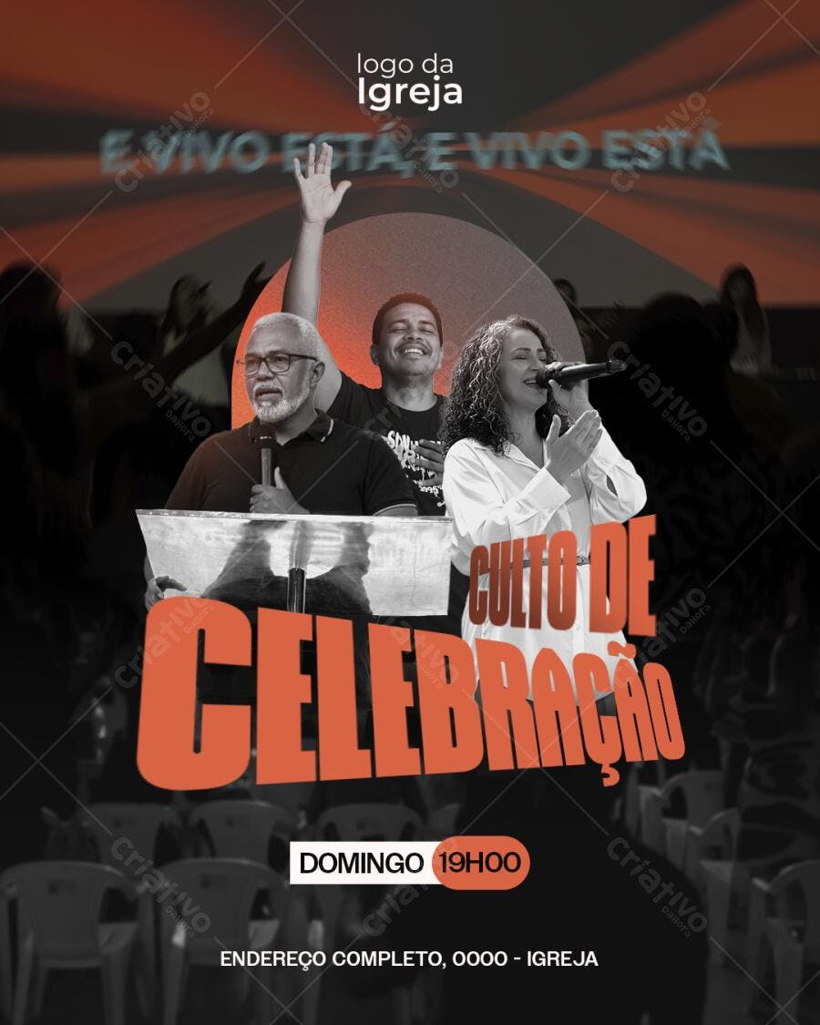 Flyer de Igreja Culto de Celebração com Louvor Adoração PSD Editável