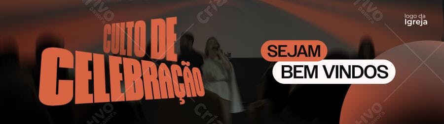 Banner Laranja Culto de Celebração Sejam Bem Vindos PSD Editável