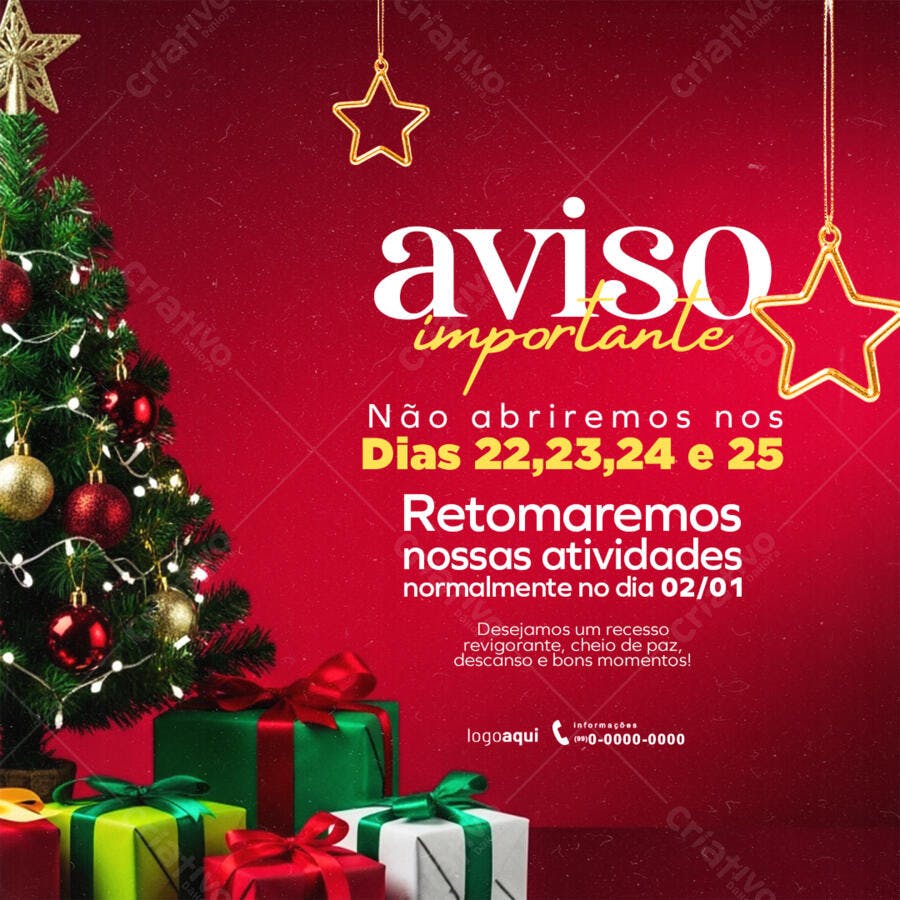 Flyer Aviso Importante Natal Psd Editável