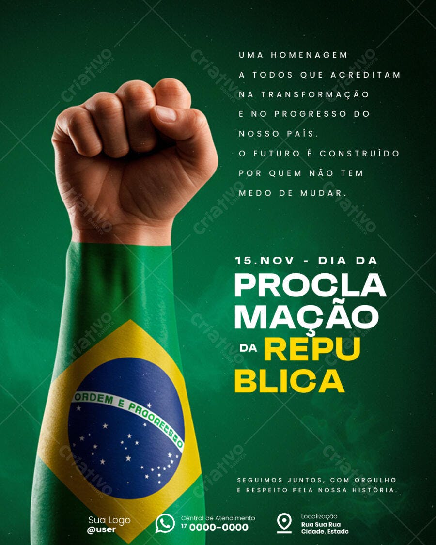 Flyer Proclamação da República Punho Brasil PSD Editável