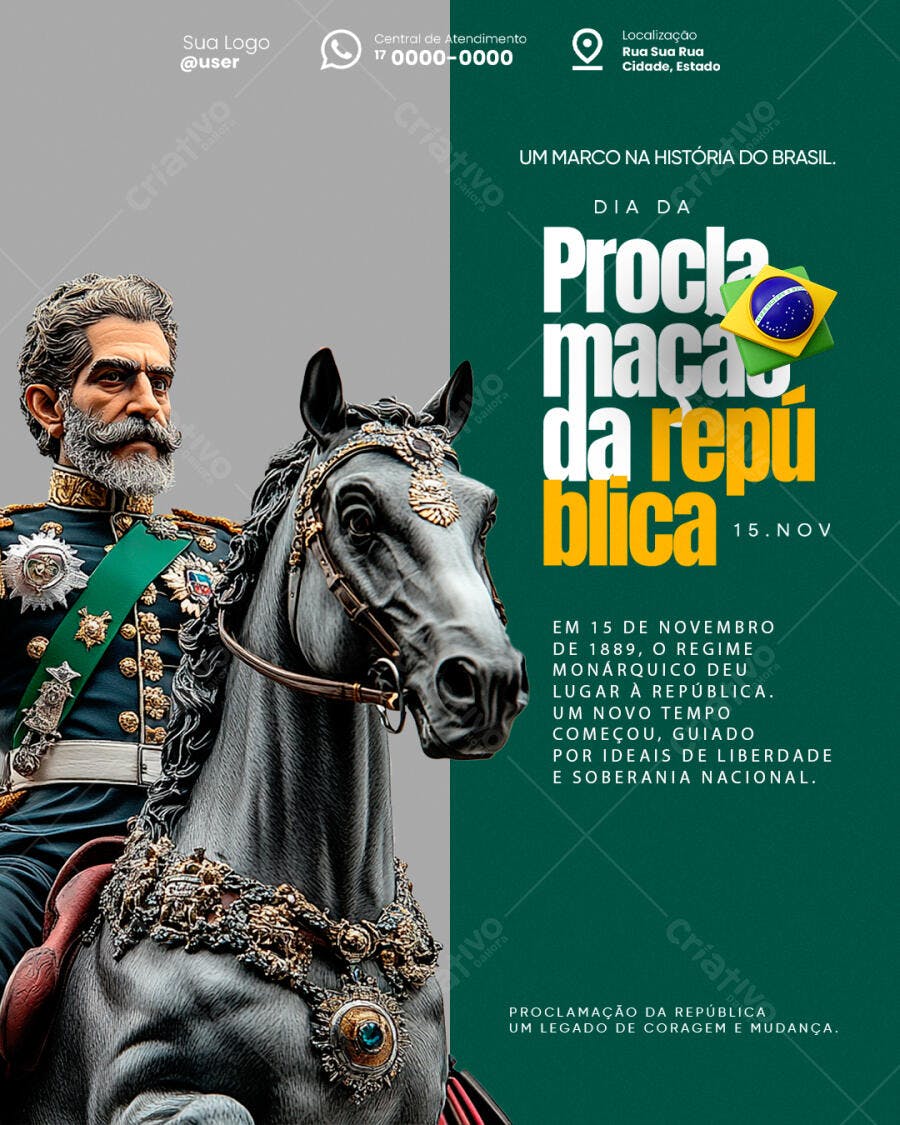Flyer Comemorativo Proclamação da República Brasil PSD Editável