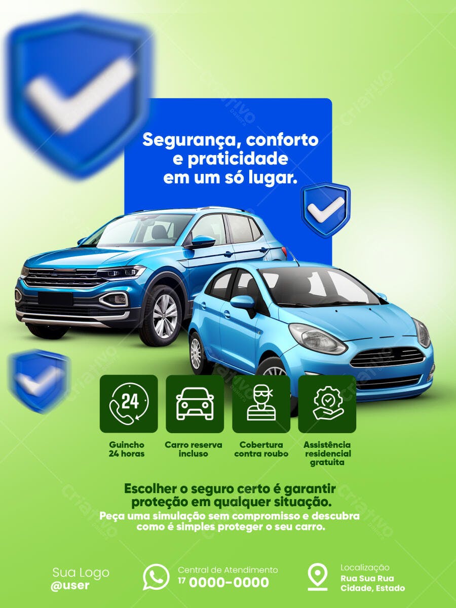 Flyer para Seguro de Carro com Segurança e Conforto PSD Editável