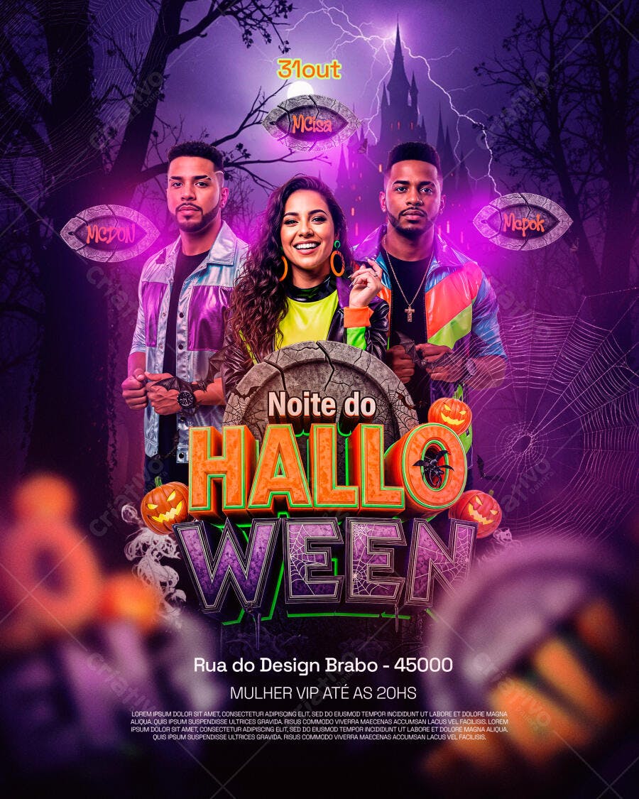 Flyer Noite do Halloween com DJs PSD Editável