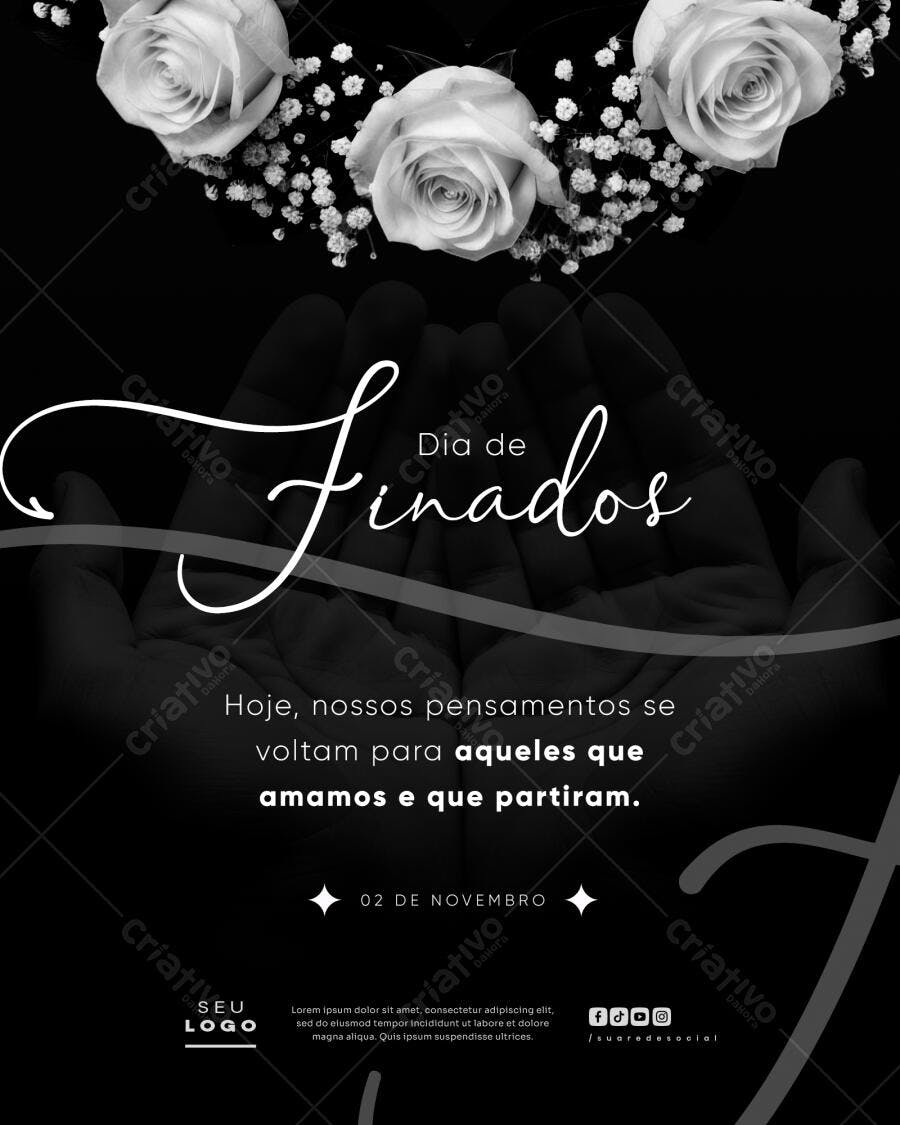 Flyer Dia de Finados Rosas Brancas PSD Editável