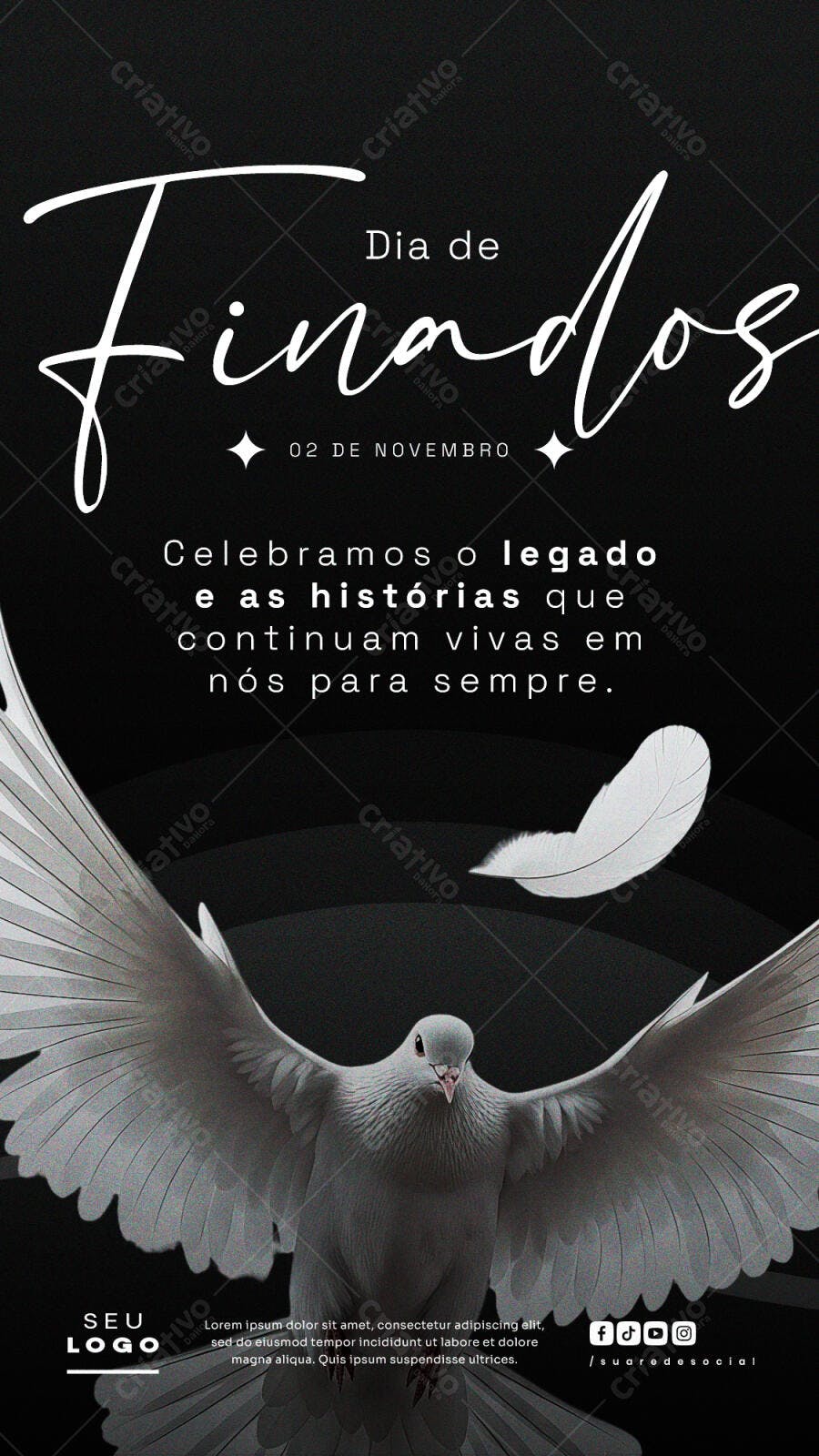 Flyer Dia de Finados com Pomba Branca PSD Editável