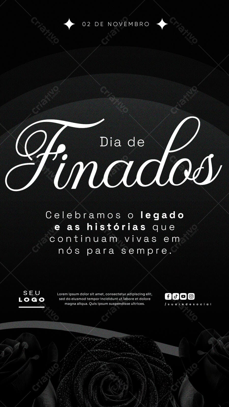 Flyer Dia de Finados 02 de Novembro com Rosas Pretas Psd Editável