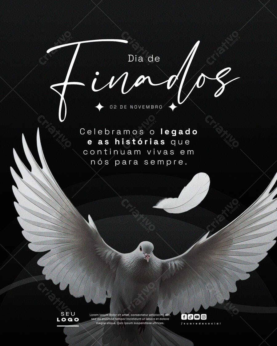 Flyer Dia de Finados com Pomba Branca PSD Editável