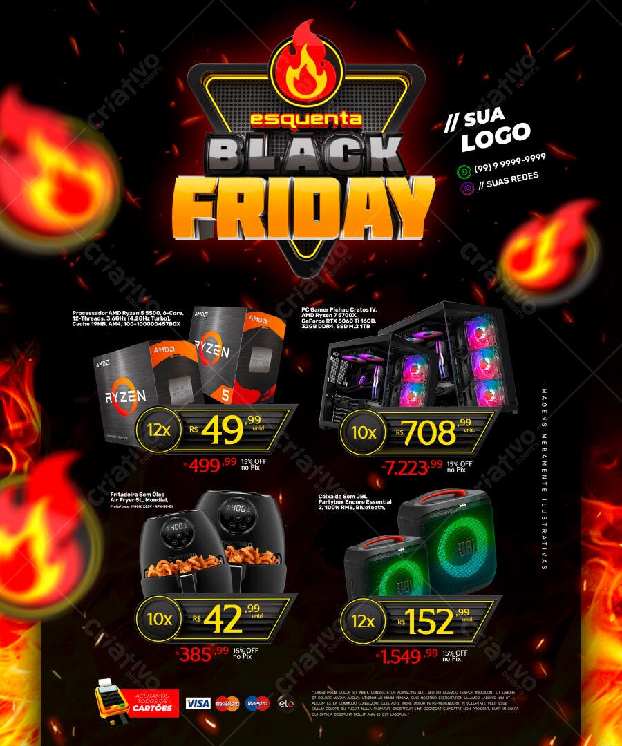 Flyer de Ofertas Black Friday Esquenta e Tecnologia Psd Editável