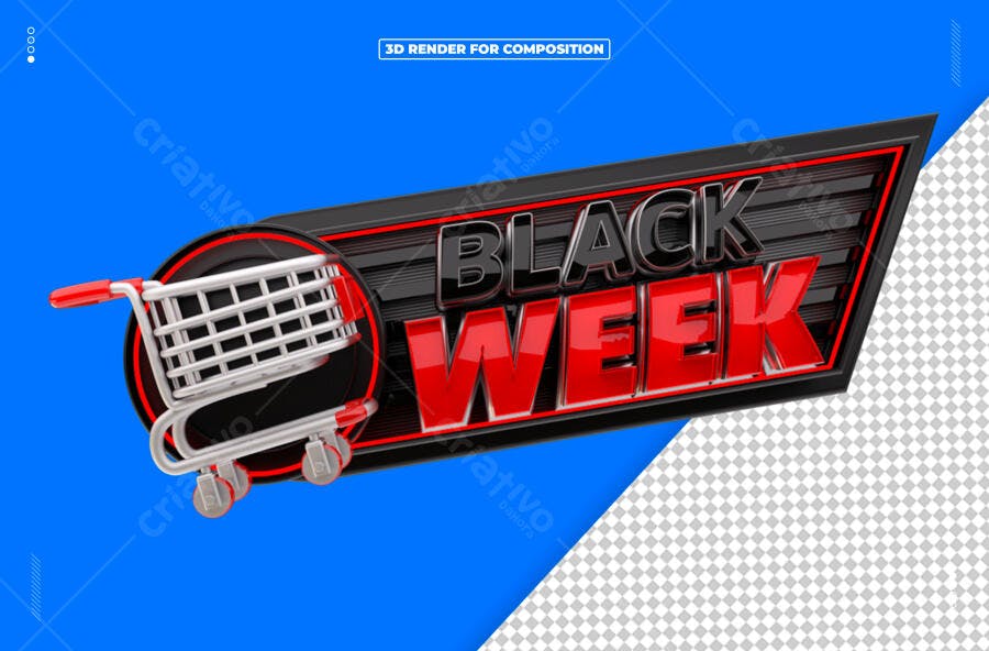 Letreiro 3D Black Week e Carrinho para Promoções PSD Editável