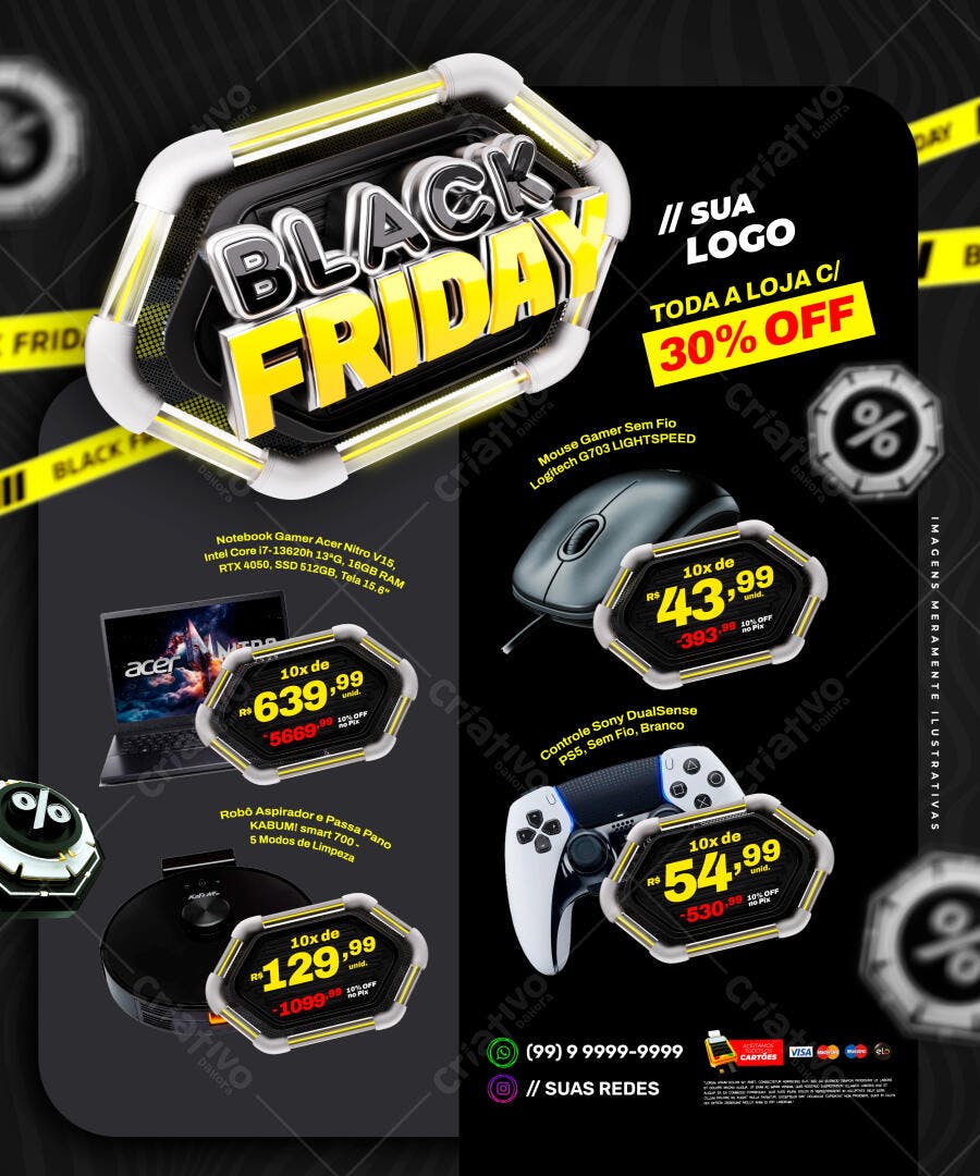 Flyer de Ofertas Black Friday Eletrônicos PSD Editável