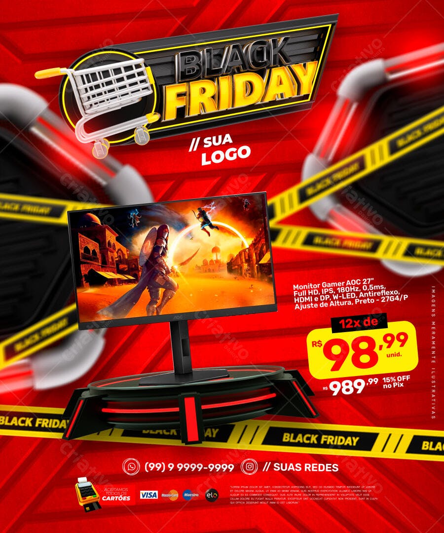 Flyer Black Friday Monitor Gamer AOC 27 polegadas PSD Editável