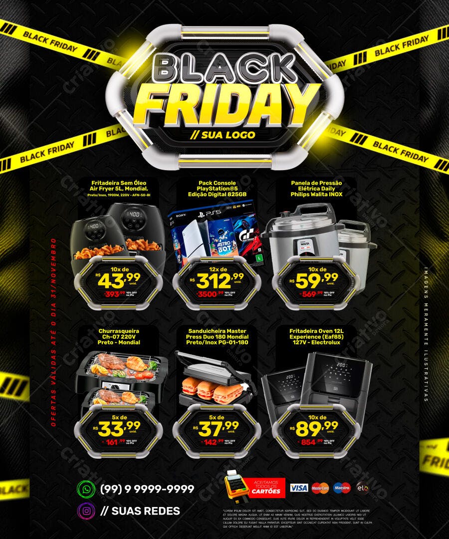 Flyer de Ofertas Black Friday Eletrônicos e Cozinha PSD Editável