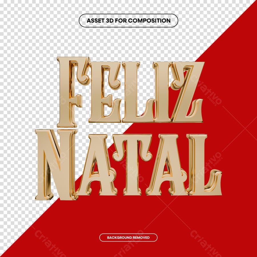 Texto 3D Feliz Natal Dourado para Comemoração Natalina PSD Editável