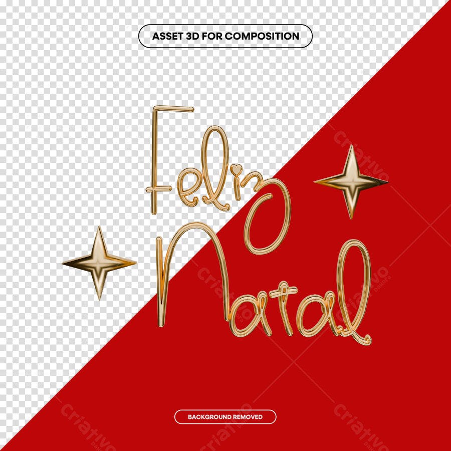Texto 3D Dourado Feliz Natal com Estrelas para Design Natalino PSD Editável