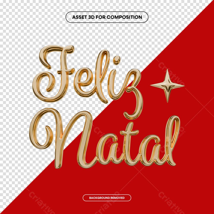 Asset 3D Dourado para Feliz Natal PSD Editável