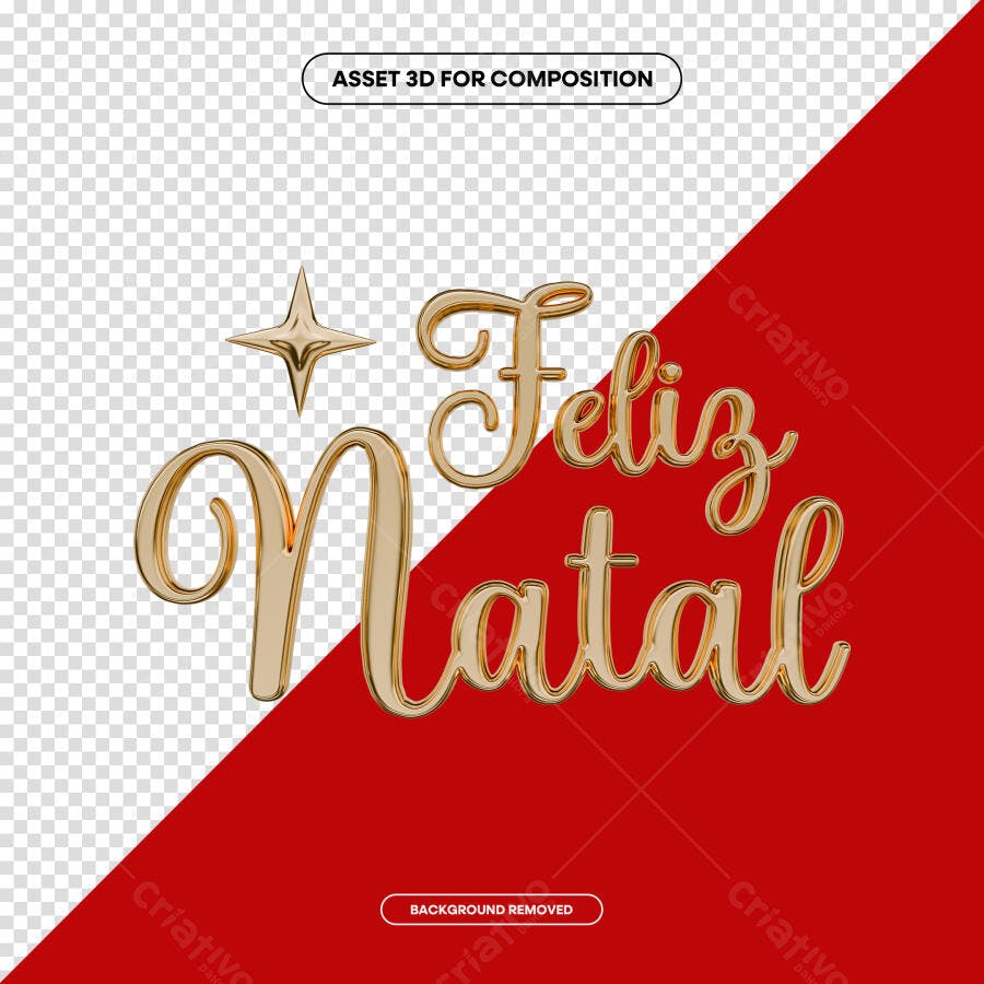 Elemento Natalino 3D Dourado para Flyer de Festas PSD Editável