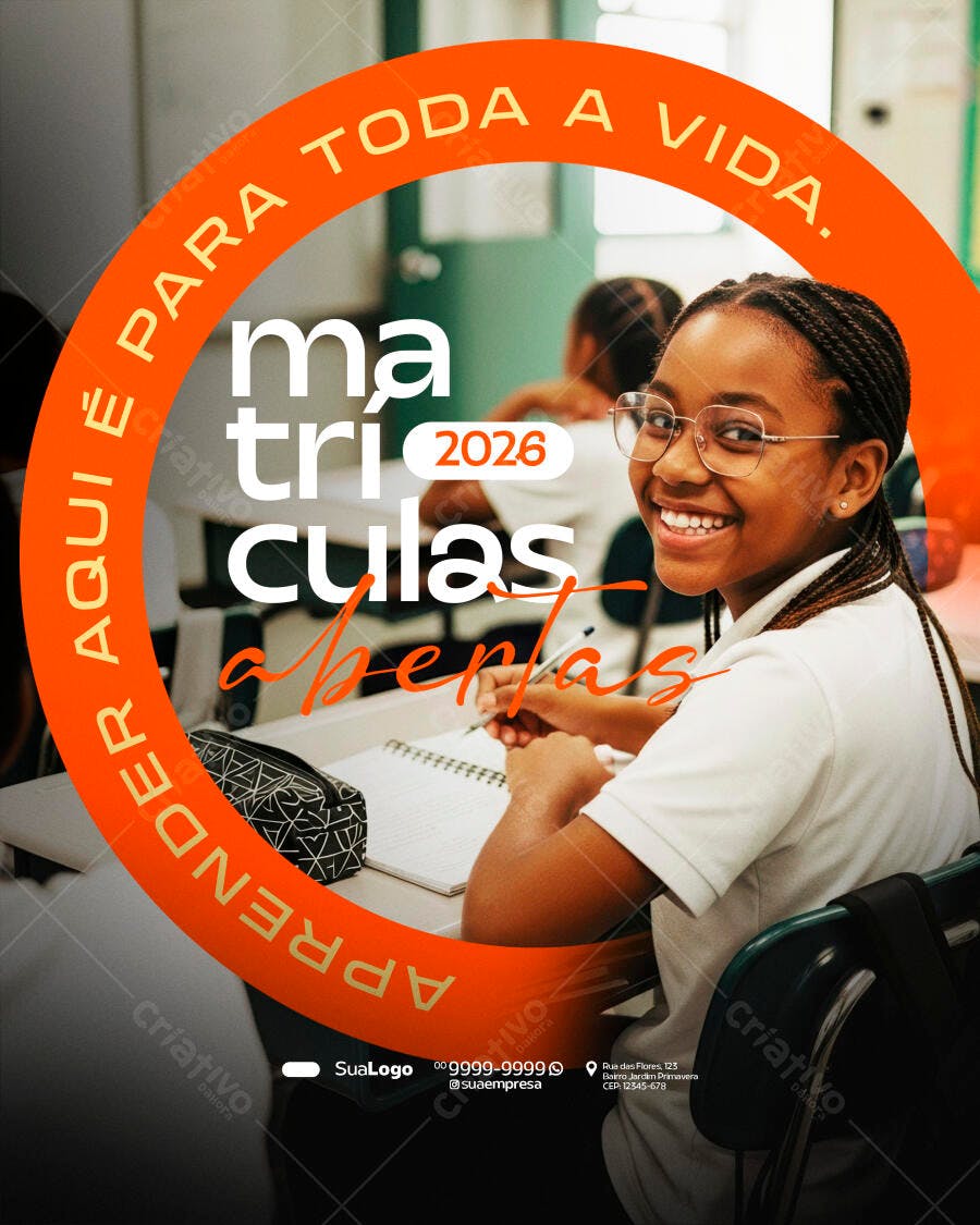 Flyer Escolar Matrículas Abertas 2026 Psd Editável