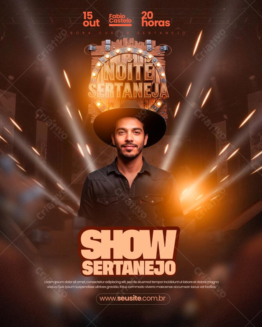 Flyer Show Sertanejo Noite Sertaneja com Fabio Castelo PSD Editável