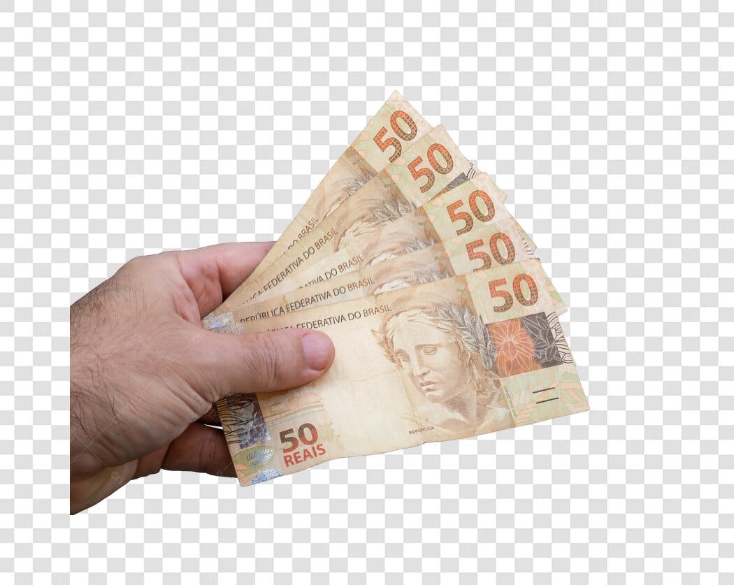 Gráfico Financeiro Cédulas 50 Reais em mão PNG com fundo transparente