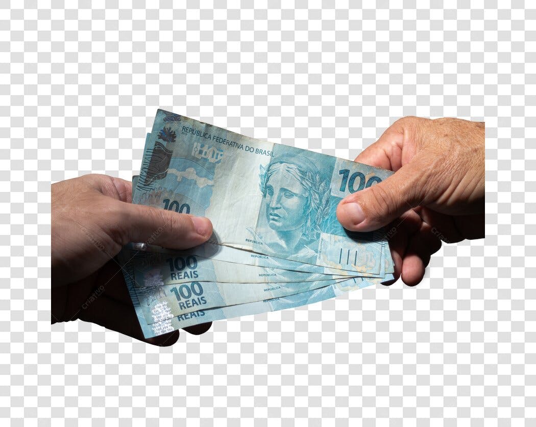 Conceito Transação Financeira Reais Brasileiros Mãos Dinheiro PNG com fundo transparente