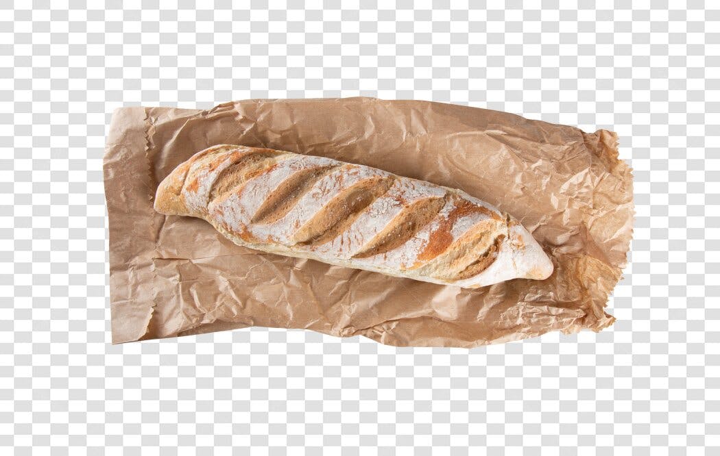 Imagem de Pão Baguete Rústico Fresco em Papel Marrom PNG com fundo transparente