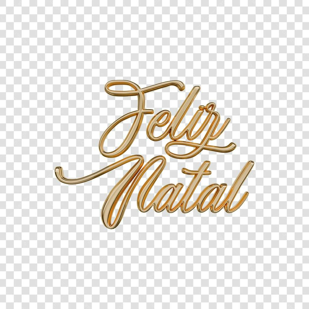 Texto Feliz Natal Dourado Metálico PNG com fundo transparente para design festivo