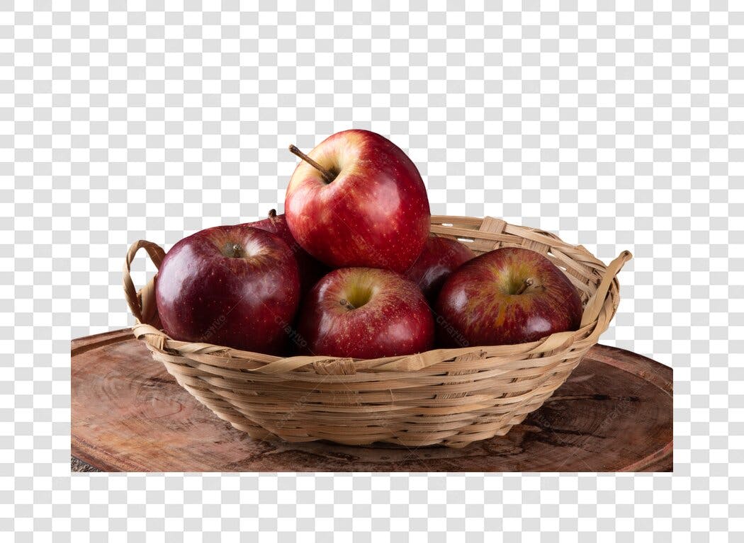 Cesta de Maçãs Vermelhas e Douradas PNG com fundo transparente
