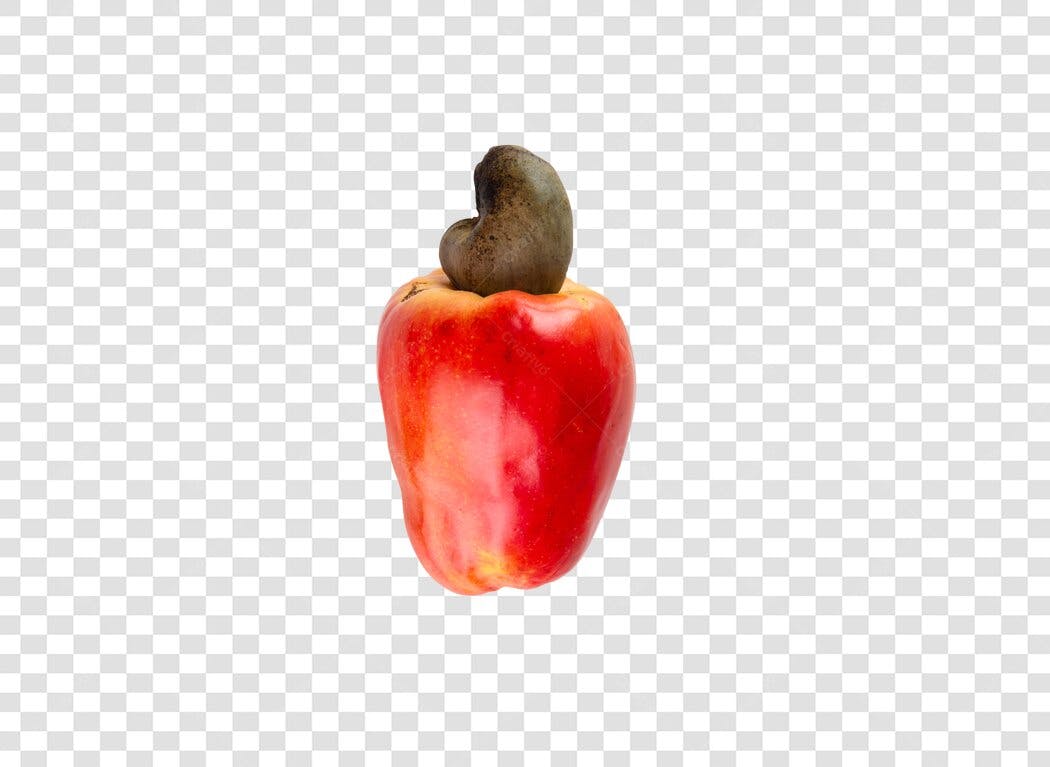 Elemento Gráfico Caju Fruta Tropical Vermelha com Castanha PNG com fundo transparente