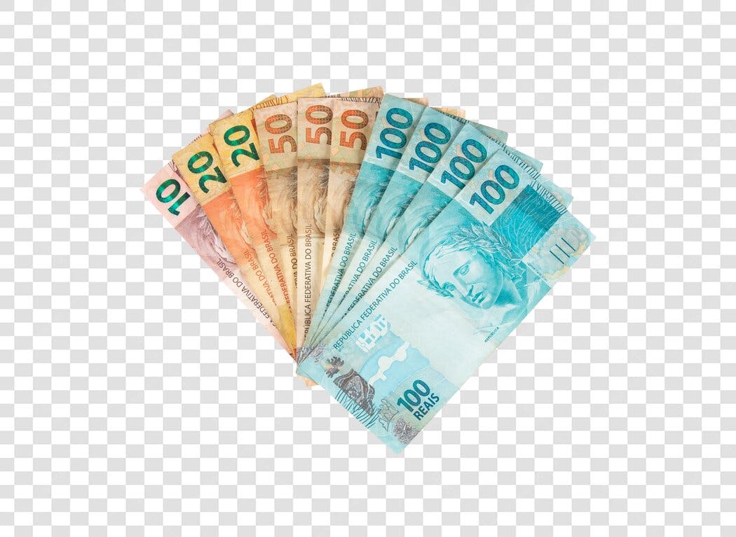 Leque de Notas Reais Brasileiros 10 20 50 100 para Marketing PNG com fundo transparente
