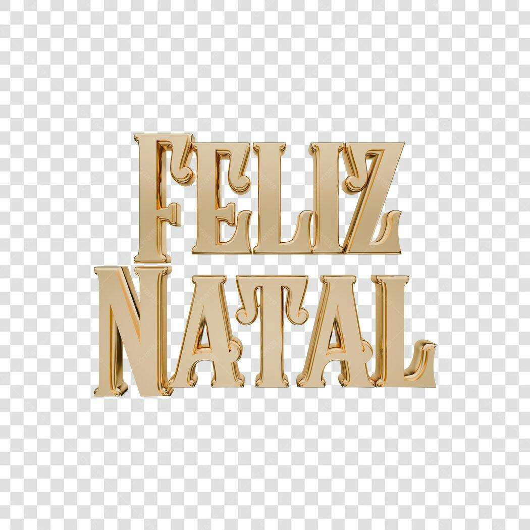 Título 3D Feliz Natal dourado metálico PNG com fundo transparente