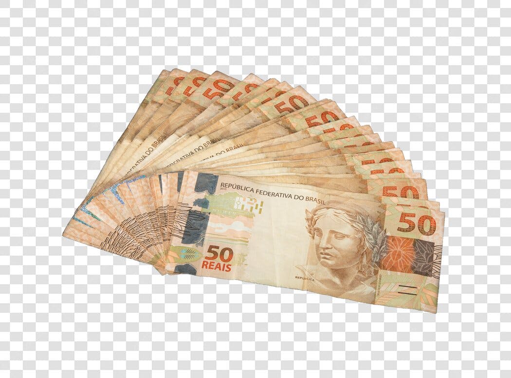 Notas de dinheiro 50 Reais Brasileiros Fã para Marketing Financeiro PNG com fundo transparente