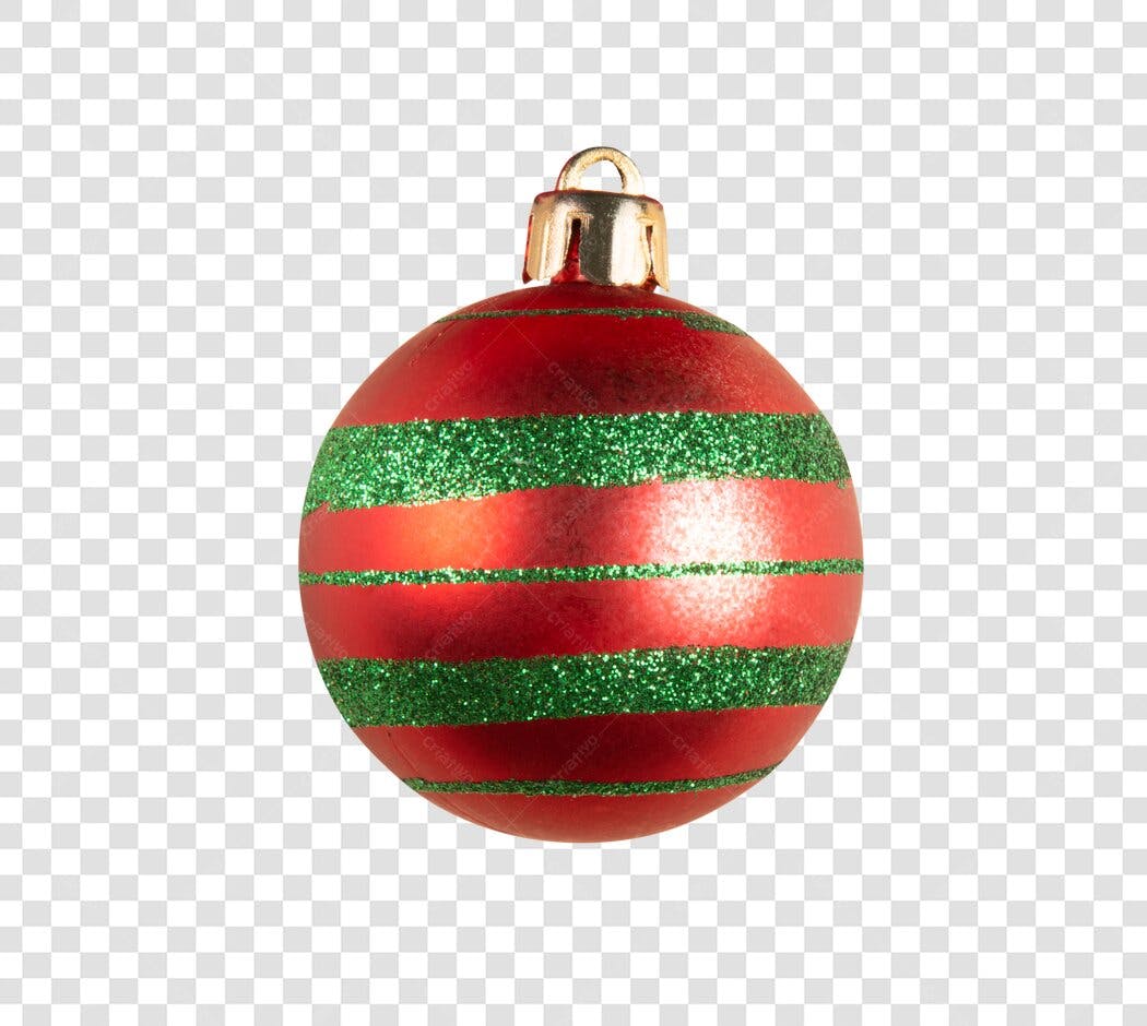 Enfeite Bola de Natal Vermelha e Verde Glitter PNG com fundo transparente