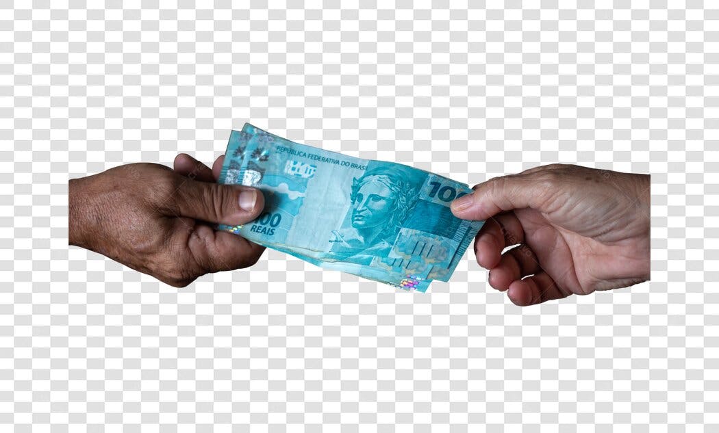 Imagem de Transação Financeira Mãos Trocando Notas de 100 Reais PNG com fundo transparente