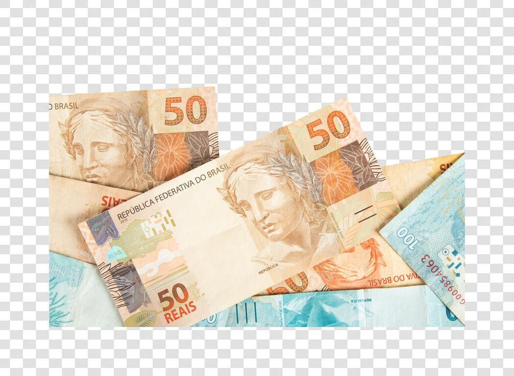 Dinheiro Cédulas de 50 e 100 Reais Brasileiros PNG com fundo transparente
