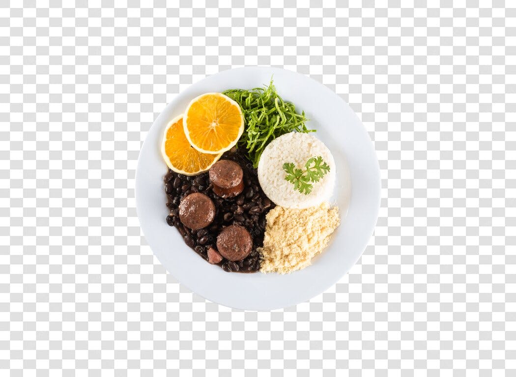 Prato de Feijoada Completa PNG com fundo transparente comida brasileira arroz feijão laranja