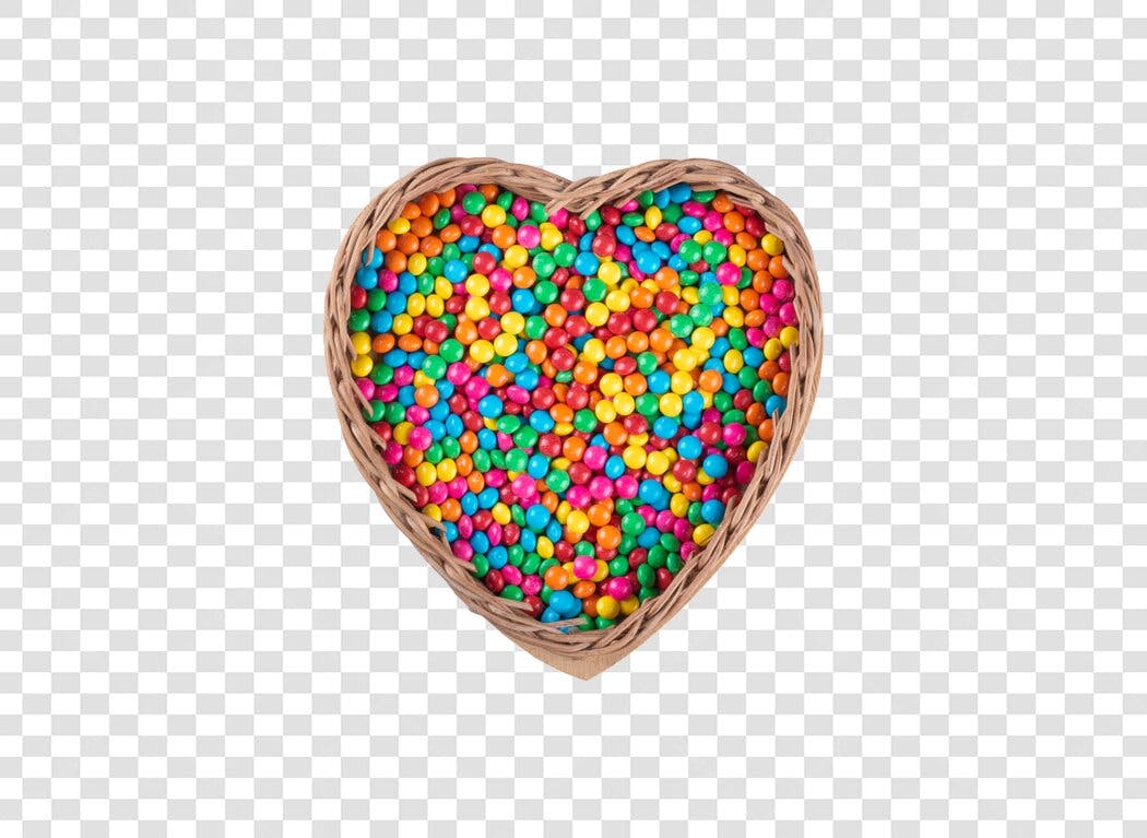 Elemento Gráfico Cesta Coração Doces Coloridos para Dia dos Namorados PNG com fundo transparente