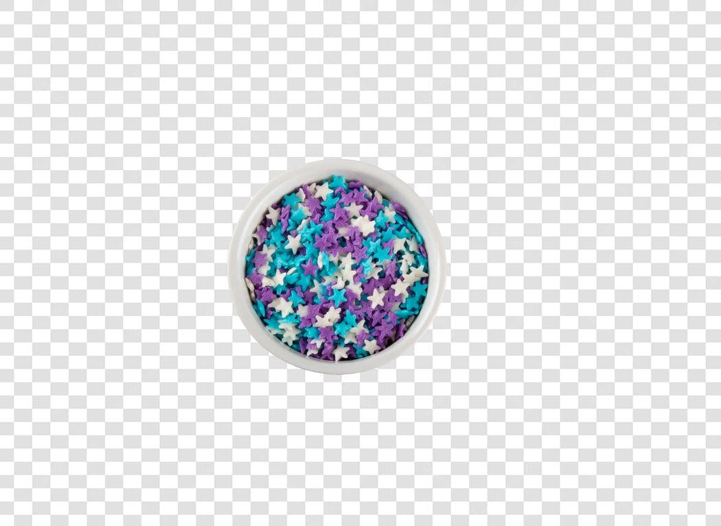 Confeitos Estrelas para festa roxo azul branco PNG com fundo transparente