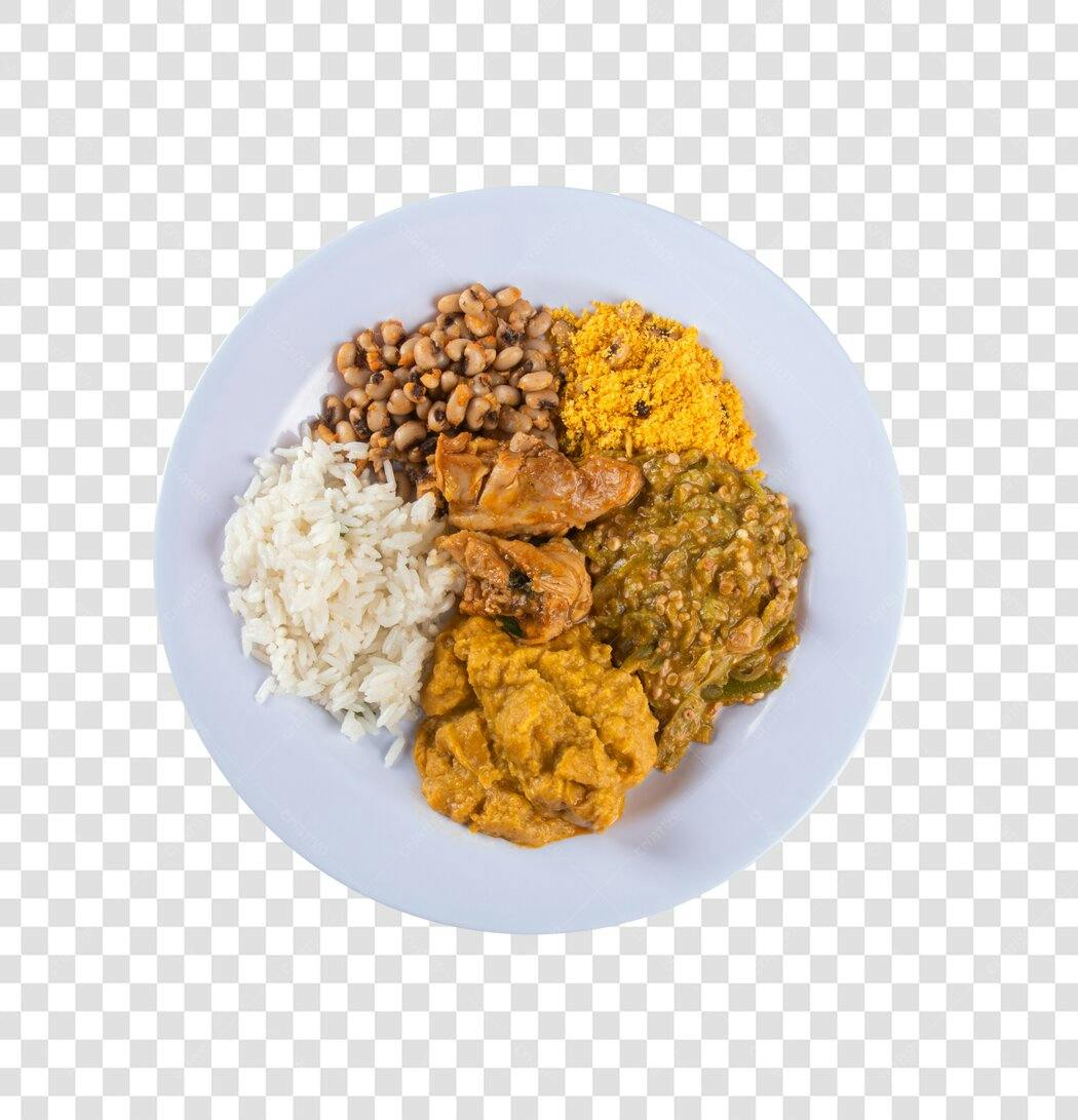 Comida Típica Brasileira Completa Arroz Feijão Frango Caruru Vatapá PNG com fundo transparente