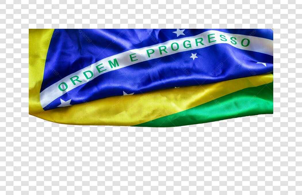 Bandeira Brasileira azul amarelo verde tecido ondulado PNG com fundo transparente