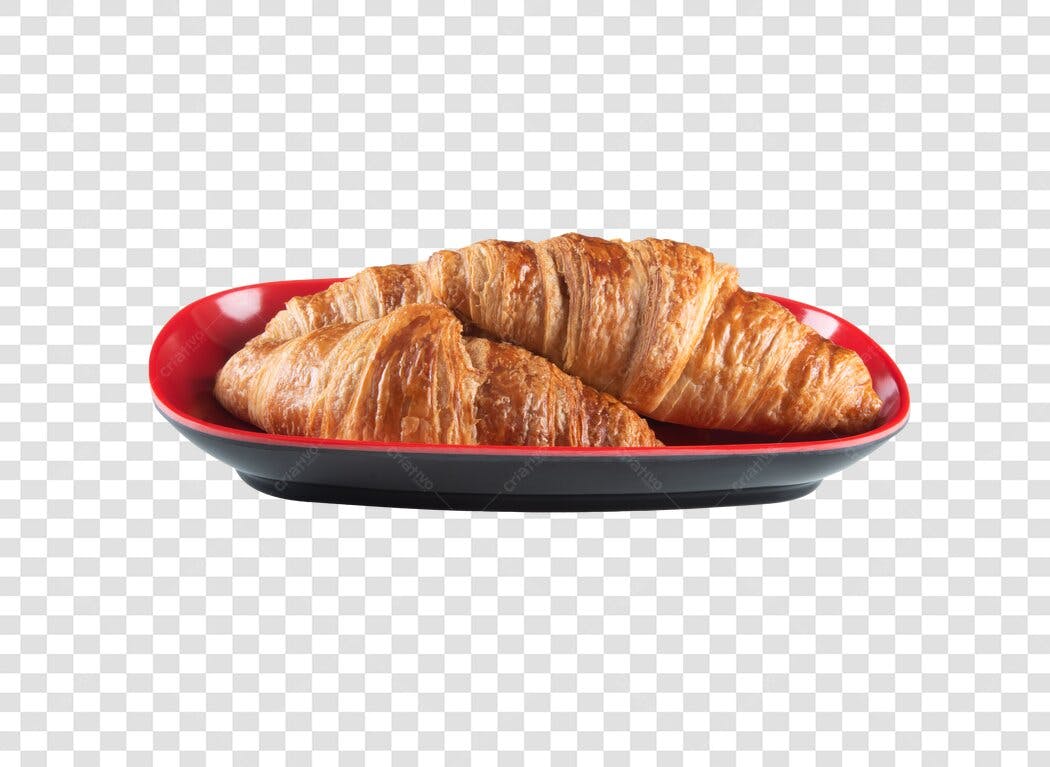 Elemento gráfico Croissants em tigela vermelha e preta PNG com fundo transparente