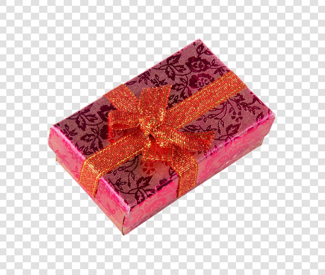 Caixa de Presente Rosa e Vermelha Laço Dourado Aniversário Natal Promoção PNG com fundo transparente
