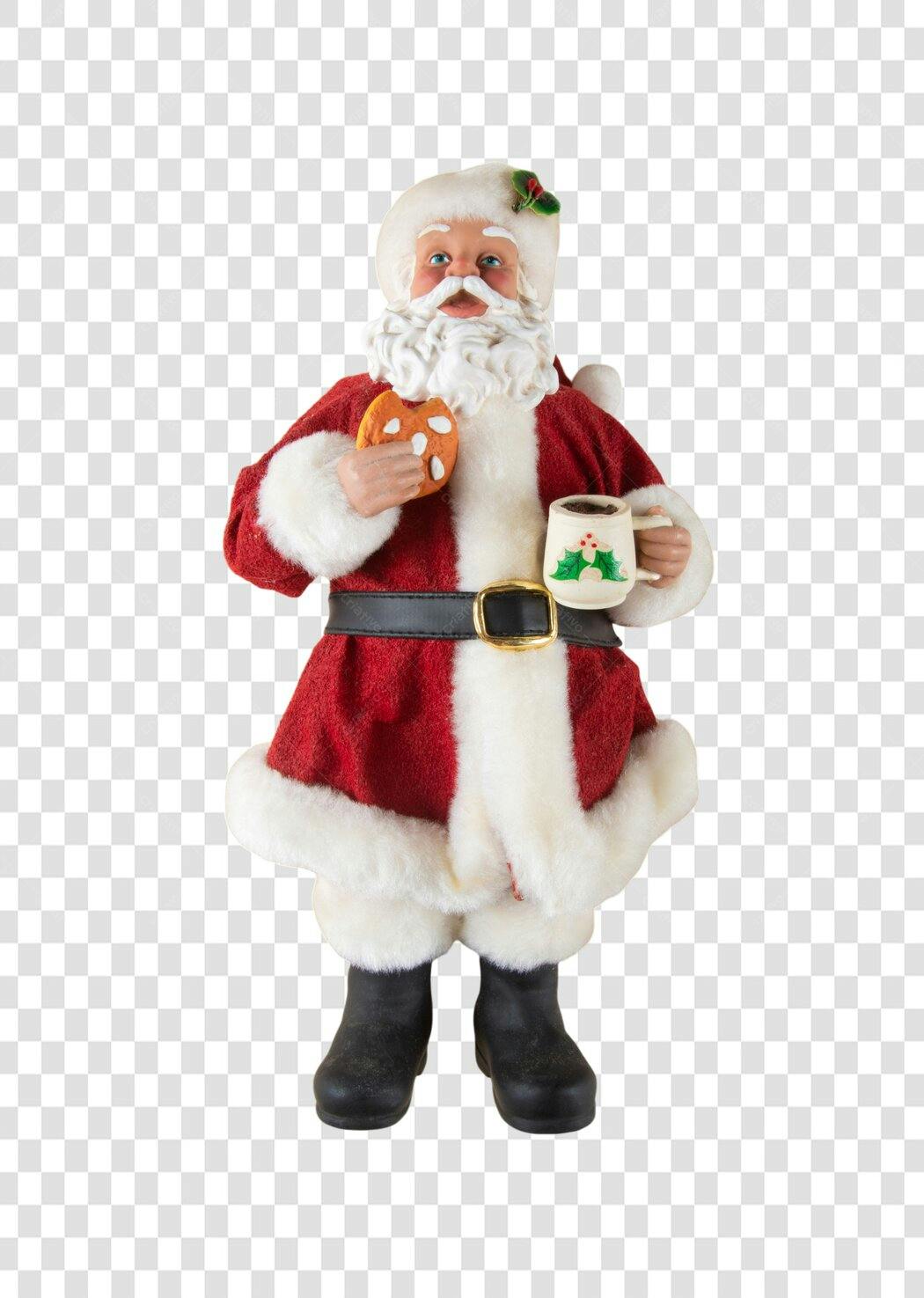 Figura Natalina Papai Noel com Biscoito e Caneca Vermelha PNG com fundo transparente